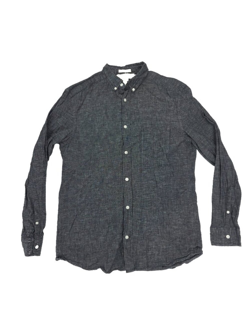 H&M LOGG Button Shirt Mens Medium Heathered Gray Regular Fit Cotton Linen Casual